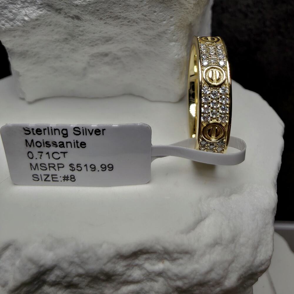 Size 7 or 8 - 0.71 CTW Moissanite Pavé & Screw Motif Ring - Gold Over Silver - Picture 3 of 9